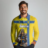 Custom World Football 2026 Sweden Long Sleeve Polo Shirt Go Blagult Viking Glory