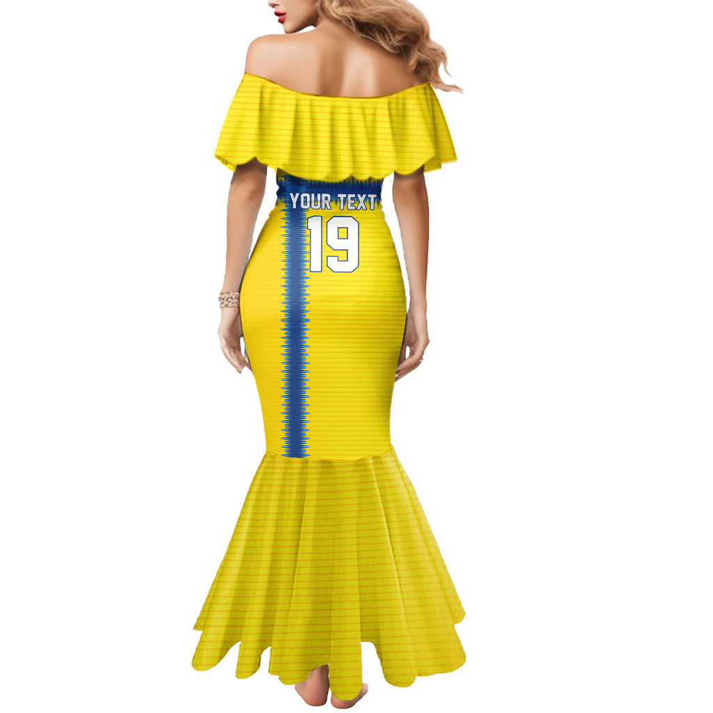 Custom World Football 2026 Sweden Mermaid Dress Go Blagult Viking Glory