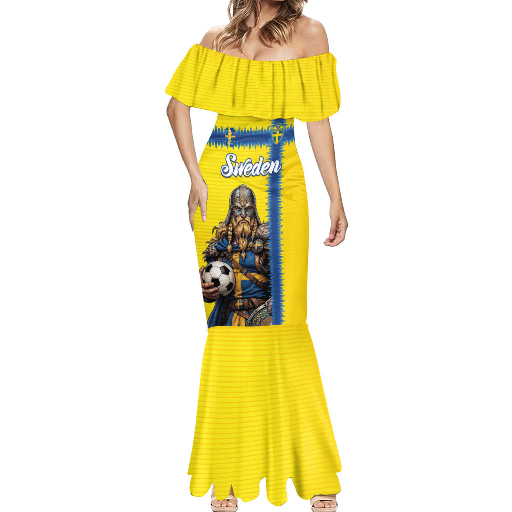 Custom World Football 2026 Sweden Mermaid Dress Go Blagult Viking Glory