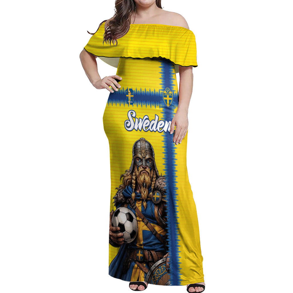 Custom World Football 2026 Sweden Off Shoulder Maxi Dress Go Blagult Viking Glory