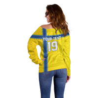 Custom World Football 2026 Sweden Off Shoulder Sweater Go Blagult Viking Glory