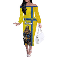 Custom World Football 2026 Sweden Off The Shoulder Long Sleeve Dress Go Blagult Viking Glory