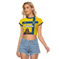 Custom World Football 2026 Sweden Raglan Cropped T Shirt Go Blagult Viking Glory