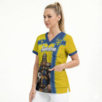 Custom World Football 2026 Sweden Scrub Top Go Blagult Viking Glory