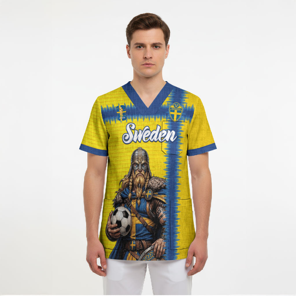 Custom World Football 2026 Sweden Scrub Top Go Blagult Viking Glory
