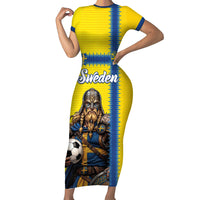 Custom World Football 2026 Sweden Short Sleeve Bodycon Dress Go Blagult Viking Glory