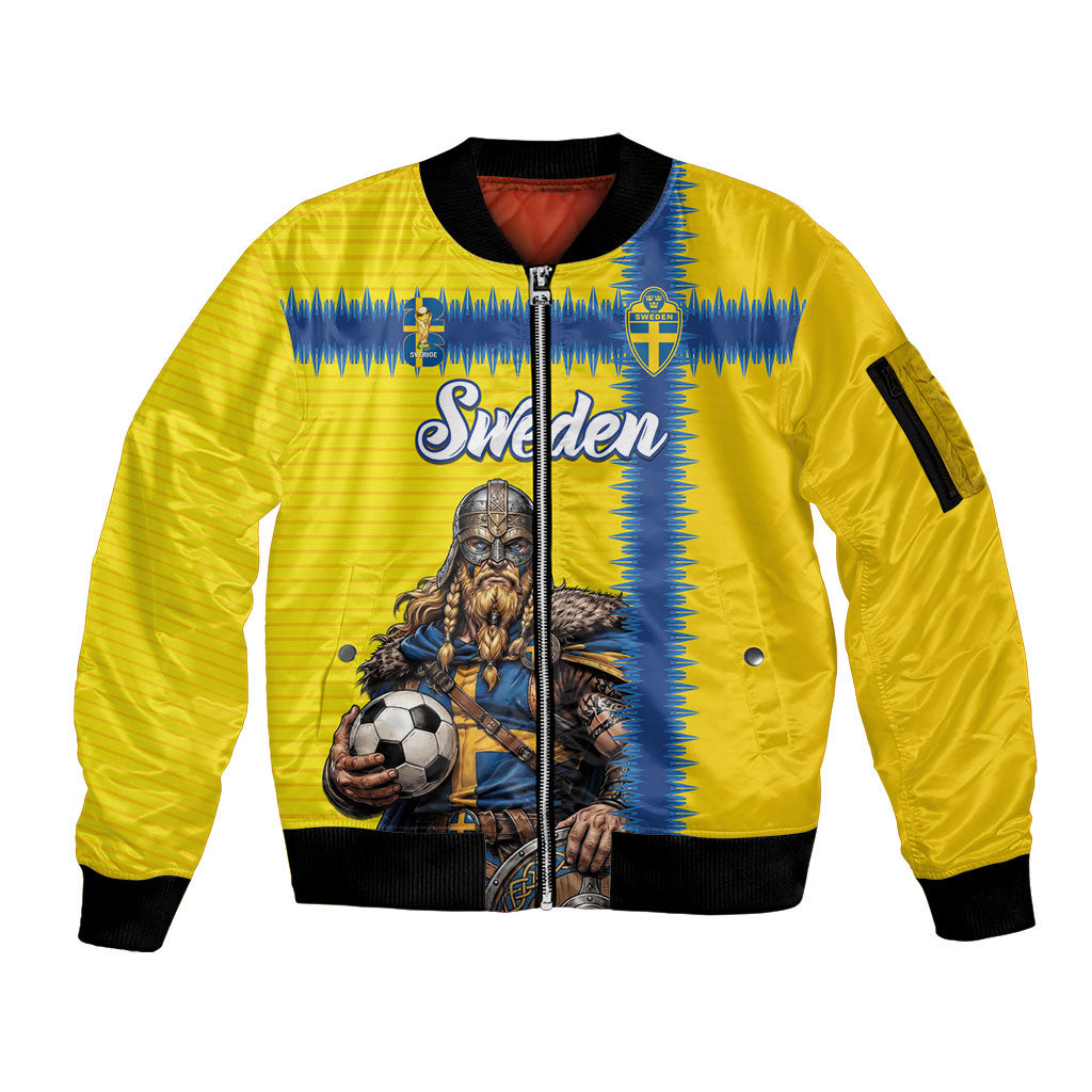 Custom World Football 2026 Sweden Sleeve Zip Bomber Jacket Go Blagult Viking Glory
