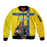 Custom World Football 2026 Sweden Sleeve Zip Bomber Jacket Go Blagult Viking Glory