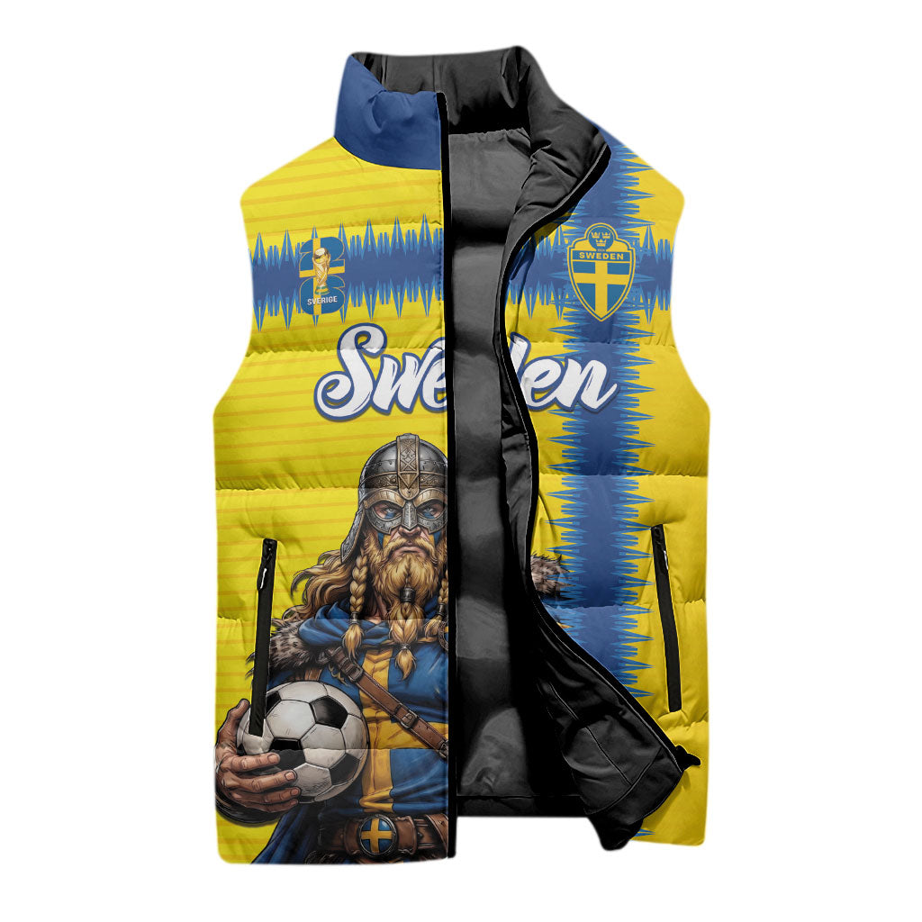 Custom World Football 2026 Sweden Sleeveless Puffer Jacket Go Blagult Viking Glory