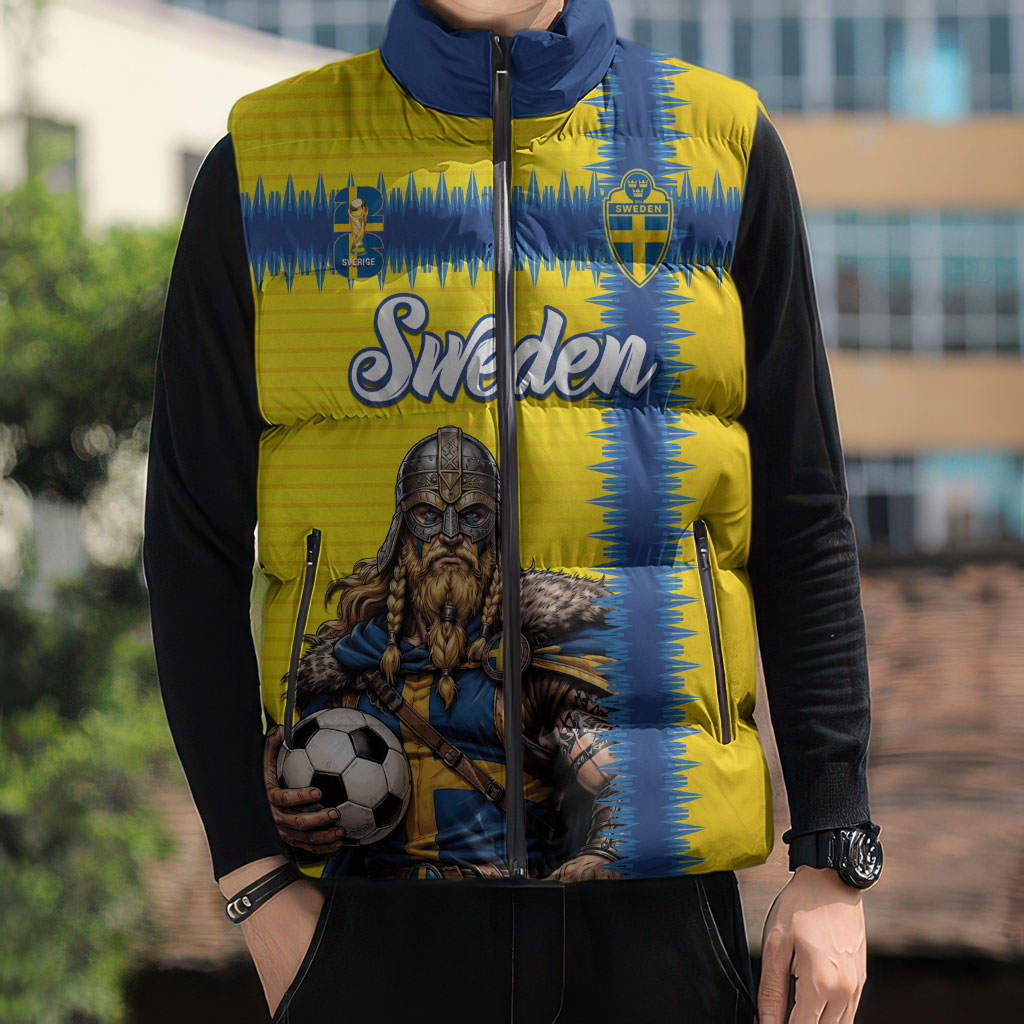 Custom World Football 2026 Sweden Sleeveless Puffer Jacket Go Blagult Viking Glory