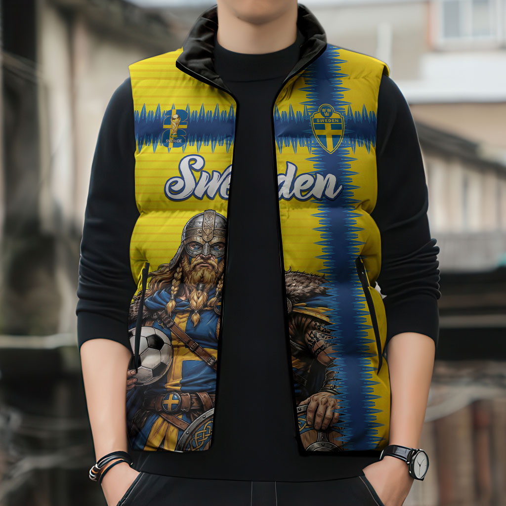 Custom World Football 2026 Sweden Sleeveless Puffer Jacket Go Blagult Viking Glory