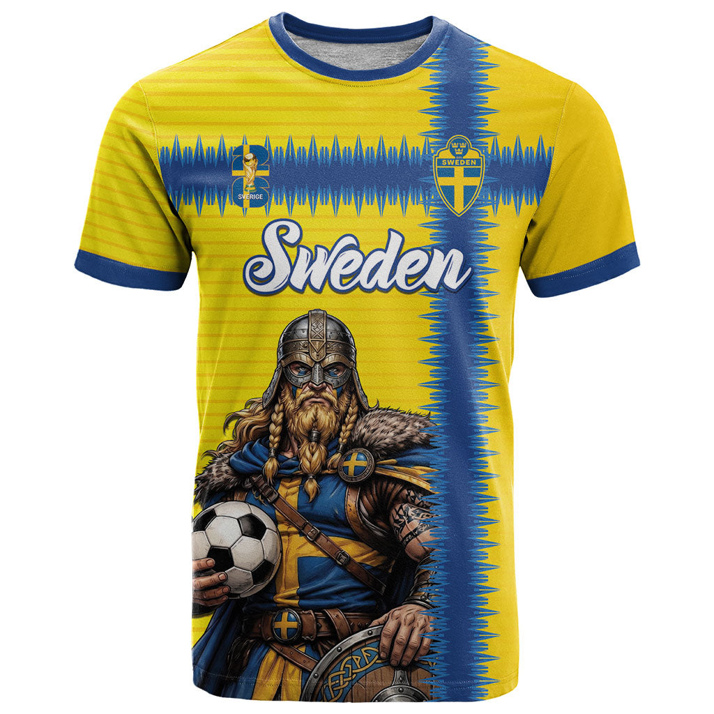 Custom World Football 2026 Sweden T Shirt Go Blagult Viking Glory