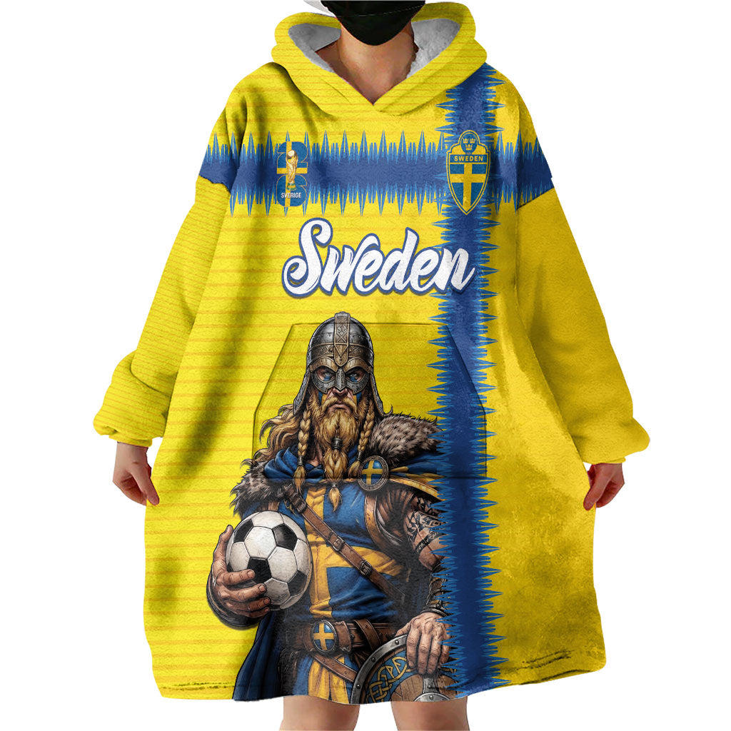 Custom World Football 2026 Sweden Wearable Blanket Hoodie Go Blagult Viking Glory