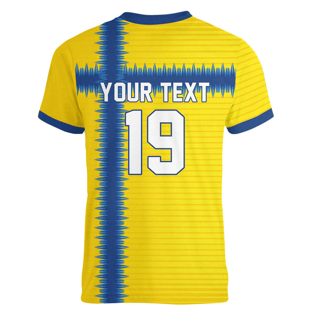 Custom World Football 2026 Sweden Women V-Neck T-Shirt Go Blagult Viking Glory