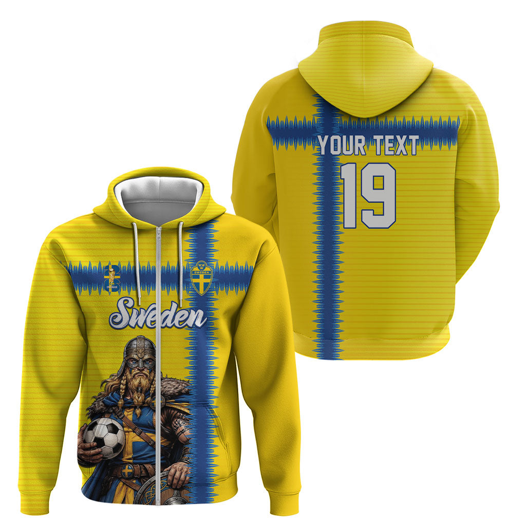 Custom World Football 2026 Sweden Zip Hoodie Go Blagult Viking Glory
