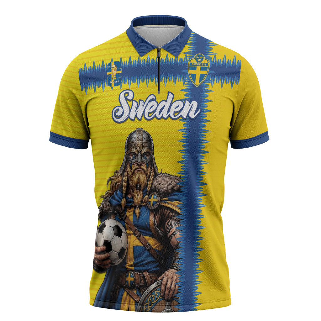 Custom World Football 2026 Sweden Zipper Polo Shirt Go Blagult Viking Glory