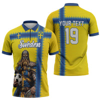 Custom World Football 2026 Sweden Zipper Polo Shirt Go Blagult Viking Glory
