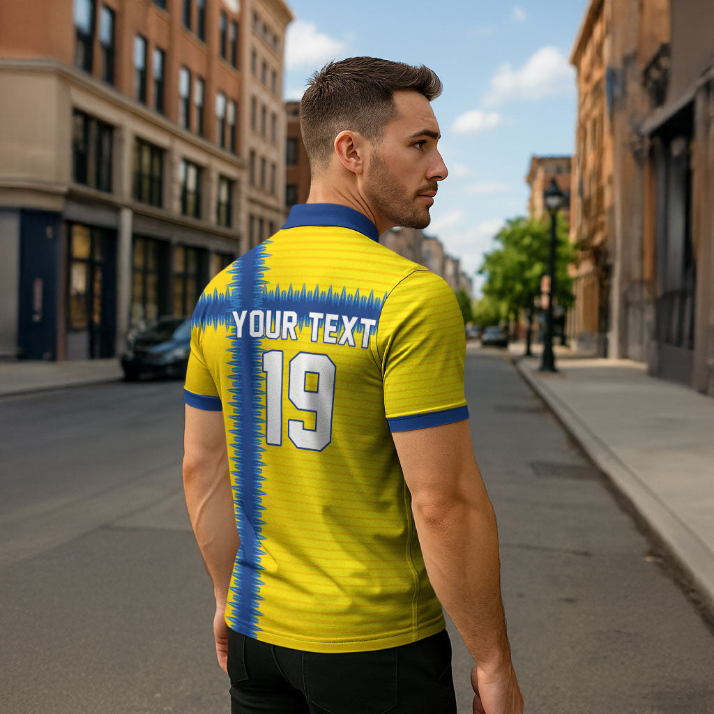 Custom World Football 2026 Sweden Zipper Polo Shirt Go Blagult Viking Glory