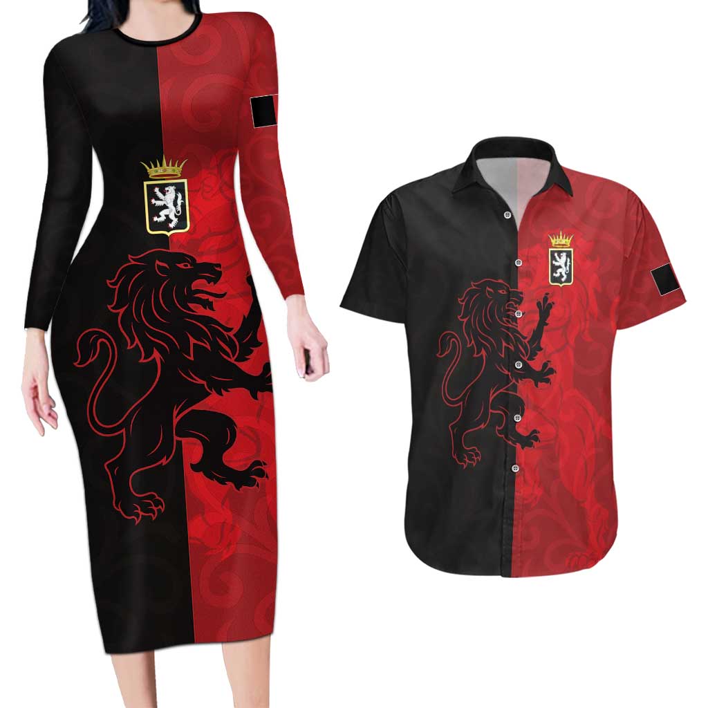 Italy Aosta Valley Couples Matching Long Sleeve Bodycon Dress and Hawaiian Shirt Emblem With Flag Style LT19