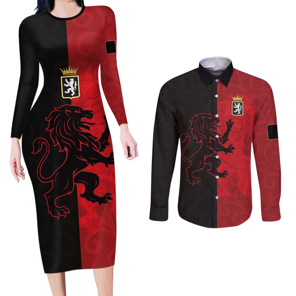 Italy Aosta Valley Couples Matching Long Sleeve Bodycon Dress and Long Sleeve Button Shirt Emblem With Flag Style LT19