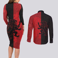 Italy Aosta Valley Couples Matching Long Sleeve Bodycon Dress and Long Sleeve Button Shirt Emblem With Flag Style LT19