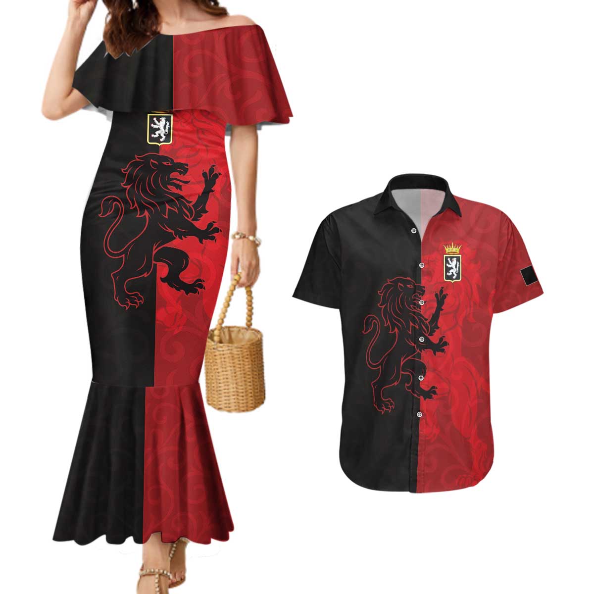Italy Aosta Valley Couples Matching Mermaid Dress and Hawaiian Shirt Emblem With Flag Style LT19