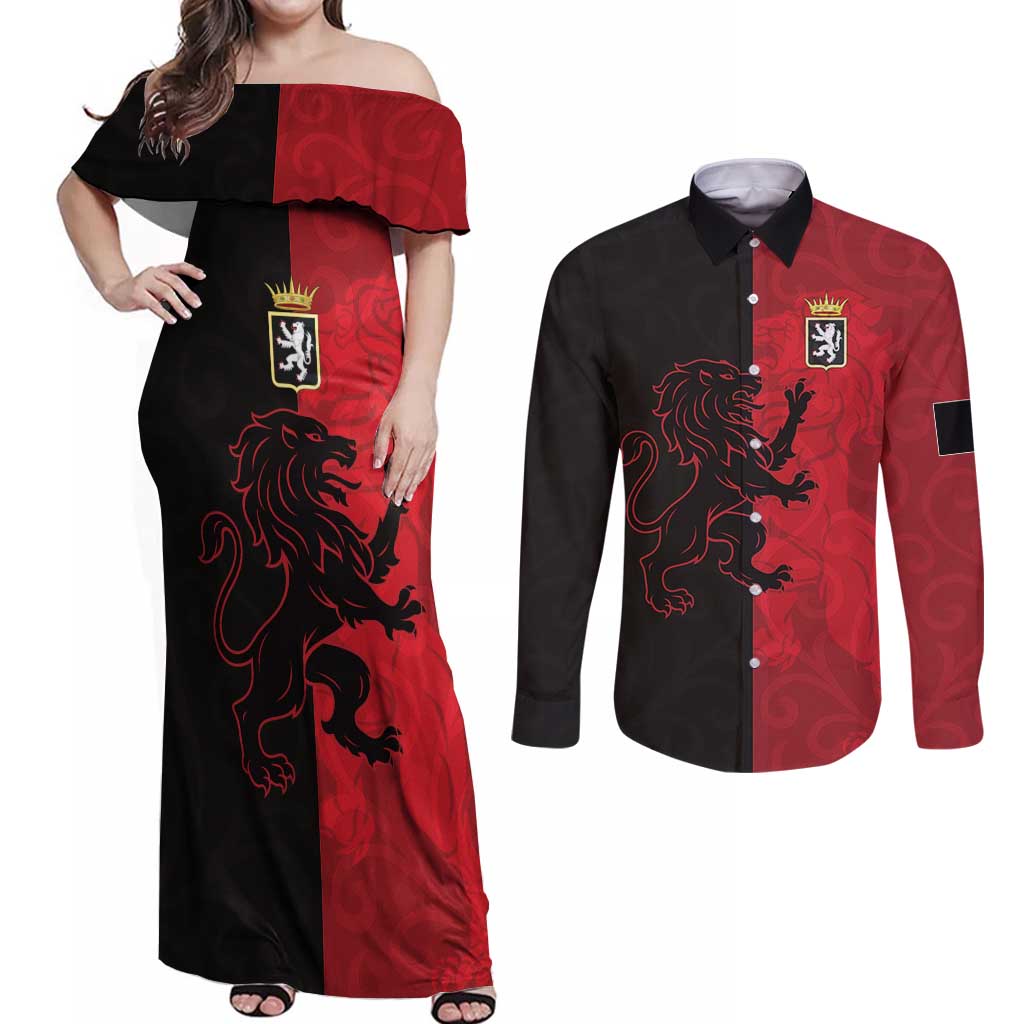 Italy Aosta Valley Couples Matching Off Shoulder Maxi Dress and Long Sleeve Button Shirt Emblem With Flag Style LT19