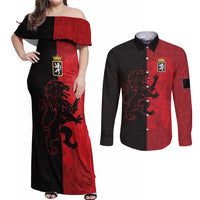 Italy Aosta Valley Couples Matching Off Shoulder Maxi Dress and Long Sleeve Button Shirt Emblem With Flag Style LT19