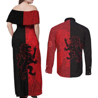 Italy Aosta Valley Couples Matching Off Shoulder Maxi Dress and Long Sleeve Button Shirt Emblem With Flag Style LT19
