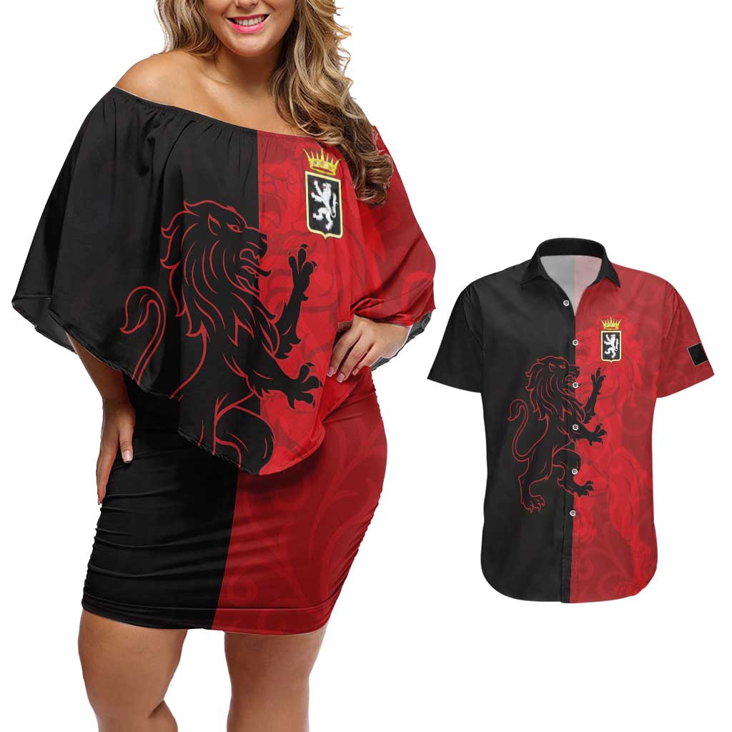 Italy Aosta Valley Couples Matching Off Shoulder Short Dress and Hawaiian Shirt Emblem With Flag Style LT19
