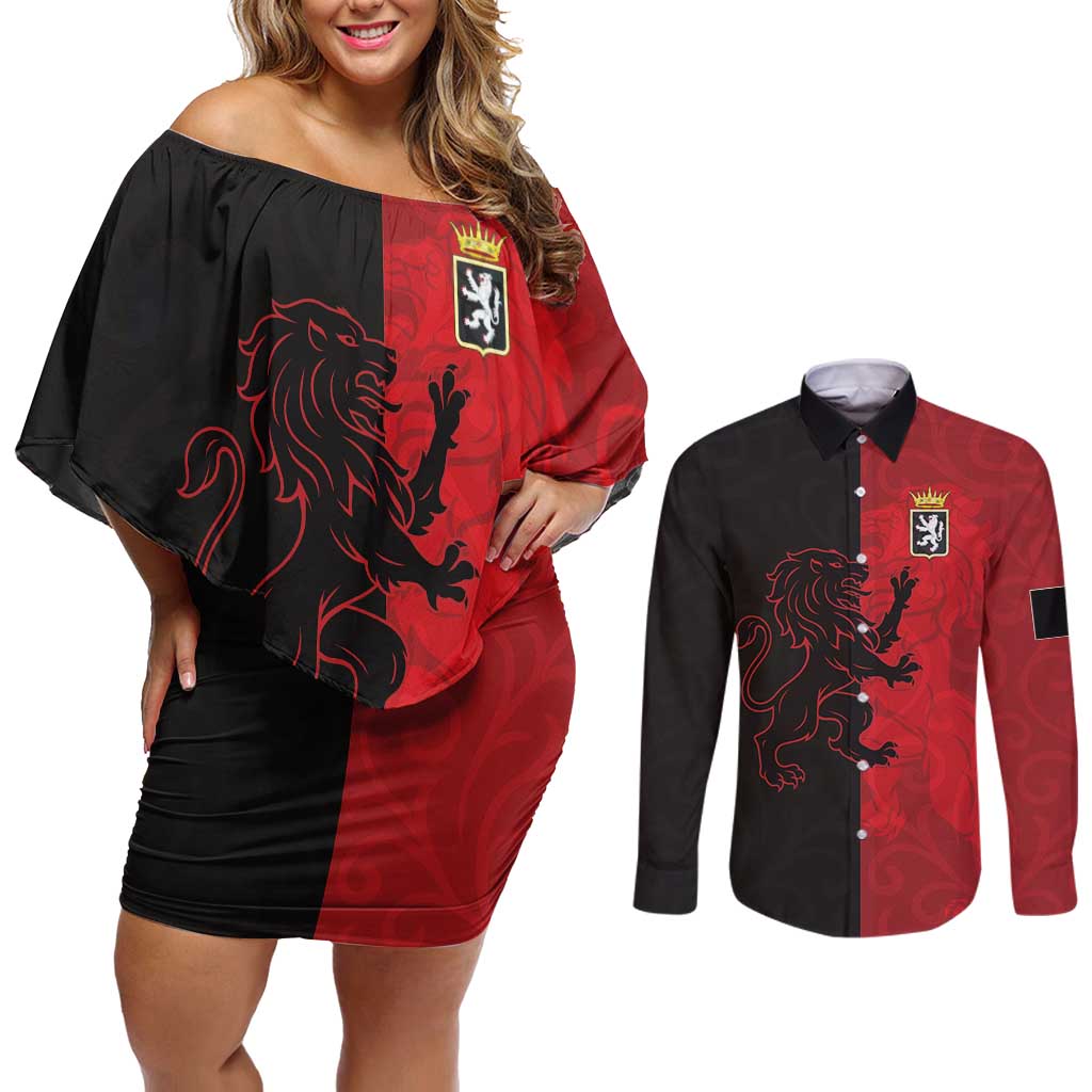 Italy Aosta Valley Couples Matching Off Shoulder Short Dress and Long Sleeve Button Shirt Emblem With Flag Style LT19