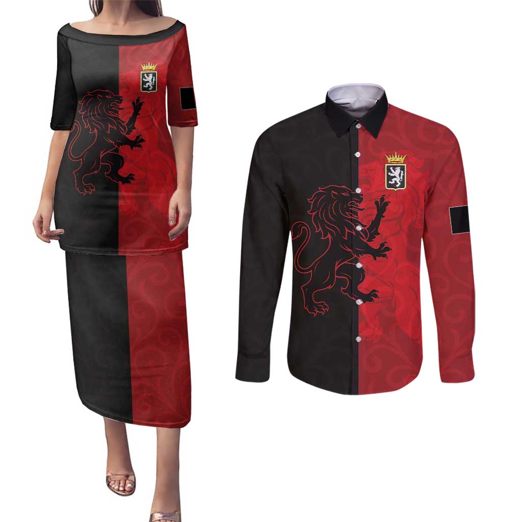 Italy Aosta Valley Couples Matching Puletasi and Long Sleeve Button Shirt Emblem With Flag Style LT19