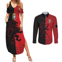 Italy Aosta Valley Couples Matching Summer Maxi Dress and Long Sleeve Button Shirt Emblem With Flag Style LT19