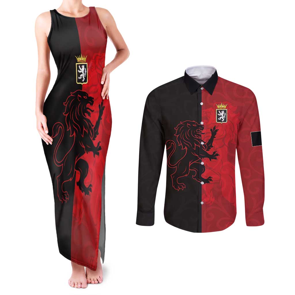 Italy Aosta Valley Couples Matching Tank Maxi Dress and Long Sleeve Button Shirt Emblem With Flag Style LT19
