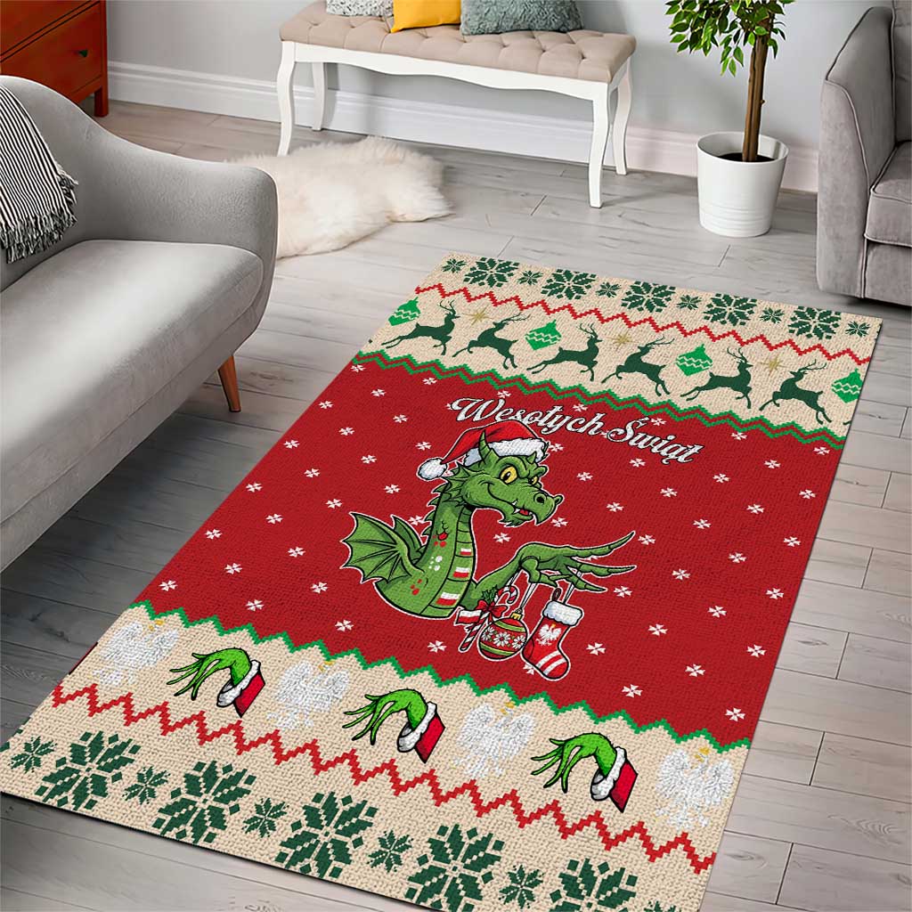 Poland Dinosaur Christmas Area Rug Polish Smok Wawelski Wesołych Swiat - Wonder Print Shop