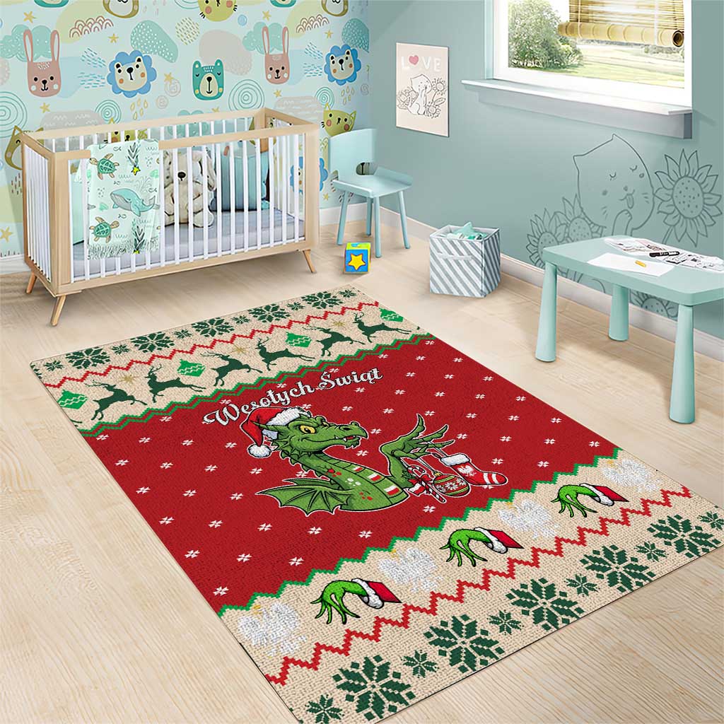 Poland Dinosaur Christmas Area Rug Polish Smok Wawelski Wesołych Swiat - Wonder Print Shop