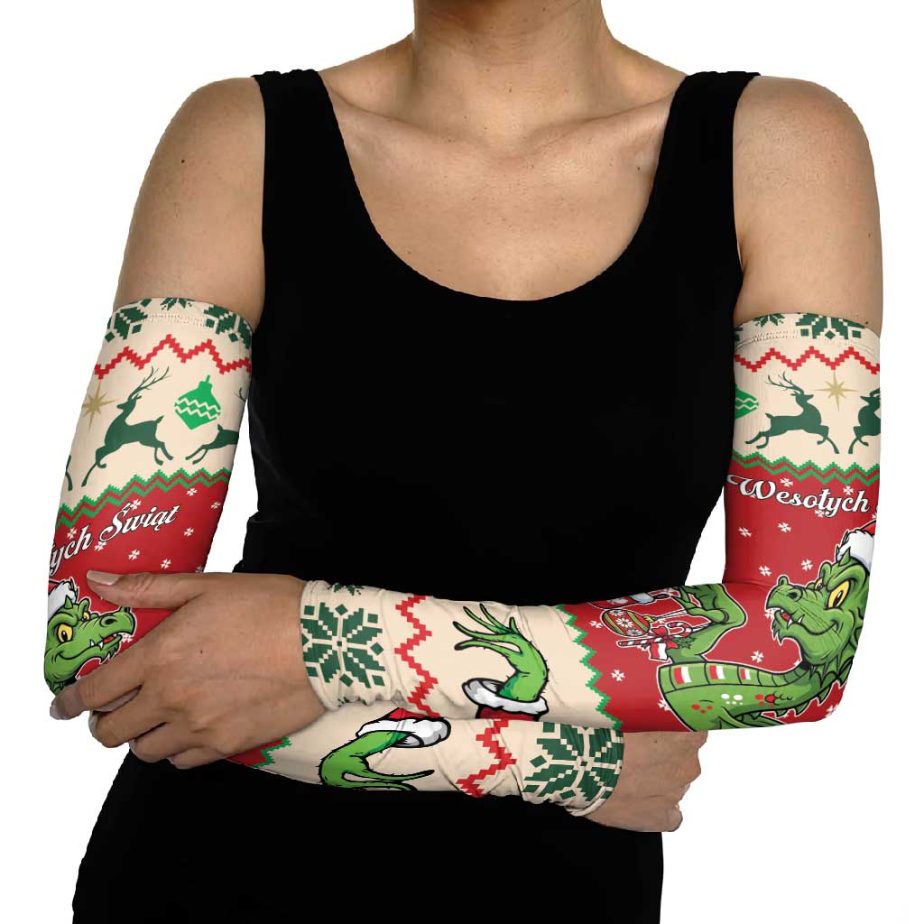 Poland Dinosaur Christmas Arm Sleeves Polish Smok Wawelski Wesołych Swiat - Wonder Print Shop