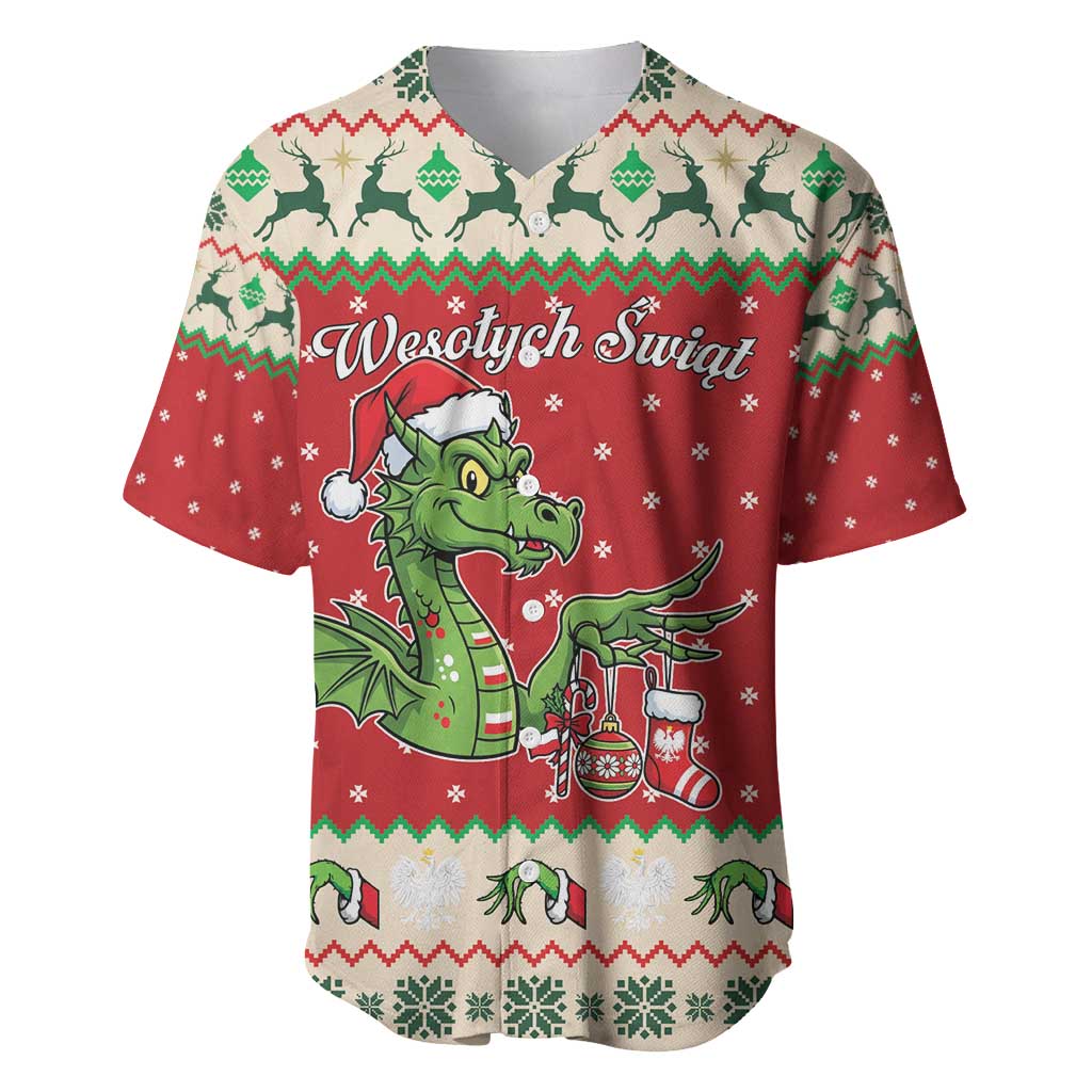 Poland Dinosaur Christmas Baseball Jersey Polish Smok Wawelski Wesołych Swiat - Wonder Print Shop