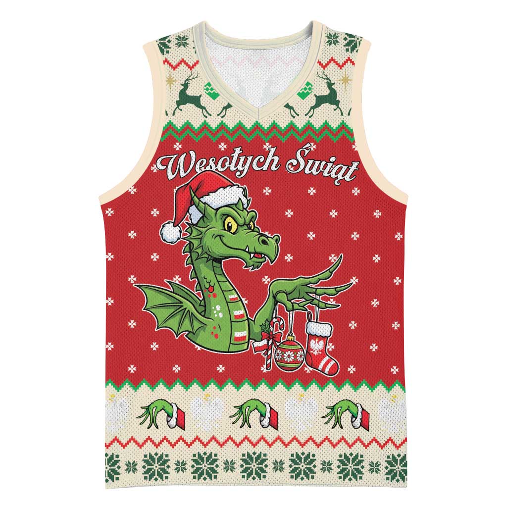 Poland Dinosaur Christmas Basketball Jersey Polish Smok Wawelski Wesołych Swiat - Wonder Print Shop
