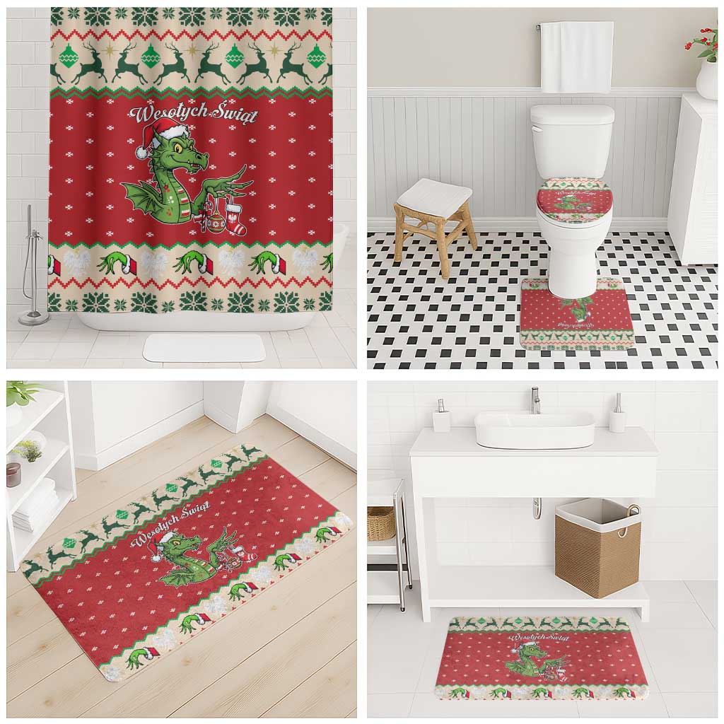 Poland Dinosaur Christmas Bathroom Set Polish Smok Wawelski Wesołych Swiat - Wonder Print Shop