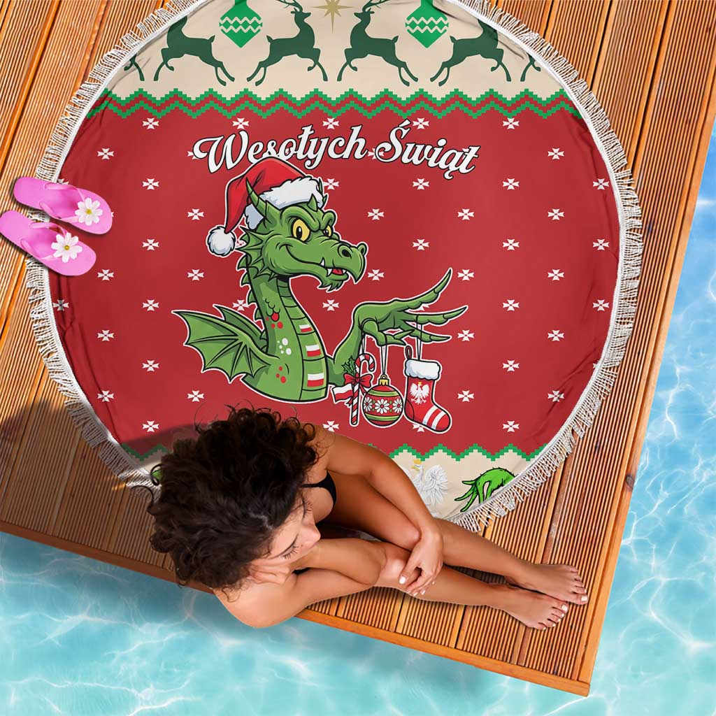 Poland Dinosaur Christmas Beach Blanket Polish Smok Wawelski Wesołych Swiat - Wonder Print Shop