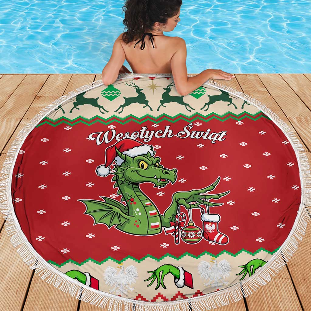 Poland Dinosaur Christmas Beach Blanket Polish Smok Wawelski Wesołych Swiat - Wonder Print Shop
