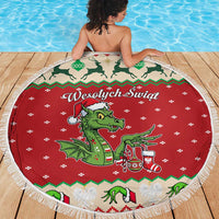 Poland Dinosaur Christmas Beach Blanket Polish Smok Wawelski Wesołych Swiat - Wonder Print Shop