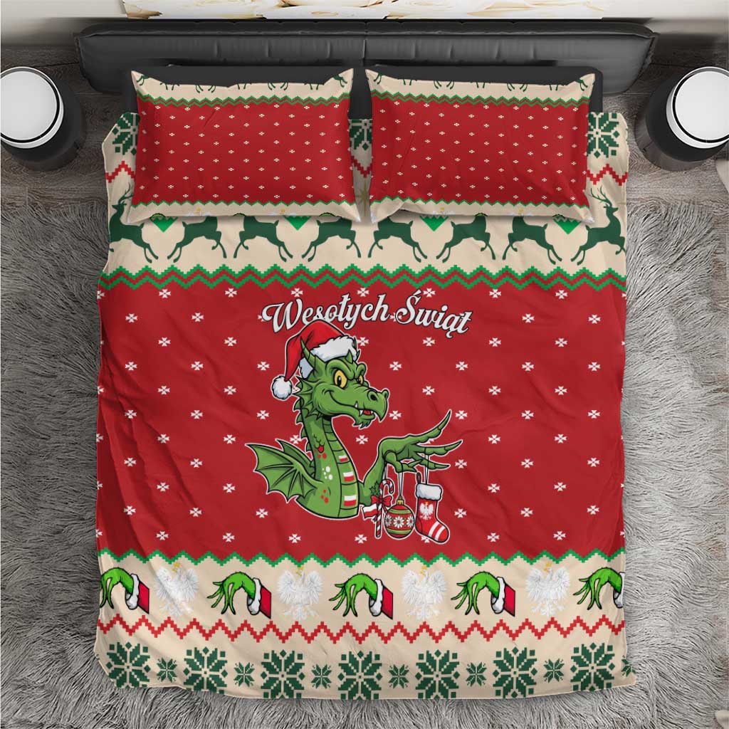 Poland Dinosaur Christmas Bedding Set Polish Smok Wawelski Wesołych Swiat - Wonder Print Shop