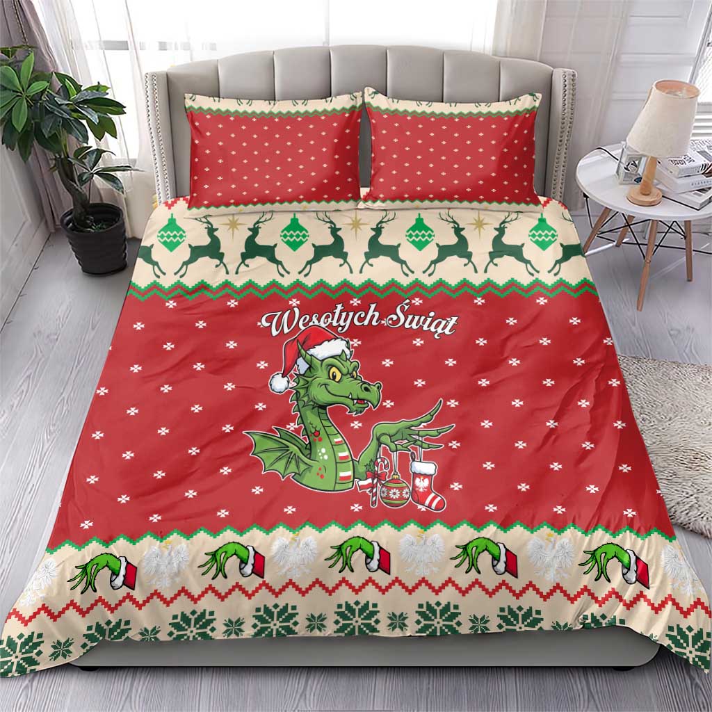 Poland Dinosaur Christmas Bedding Set Polish Smok Wawelski Wesołych Swiat - Wonder Print Shop
