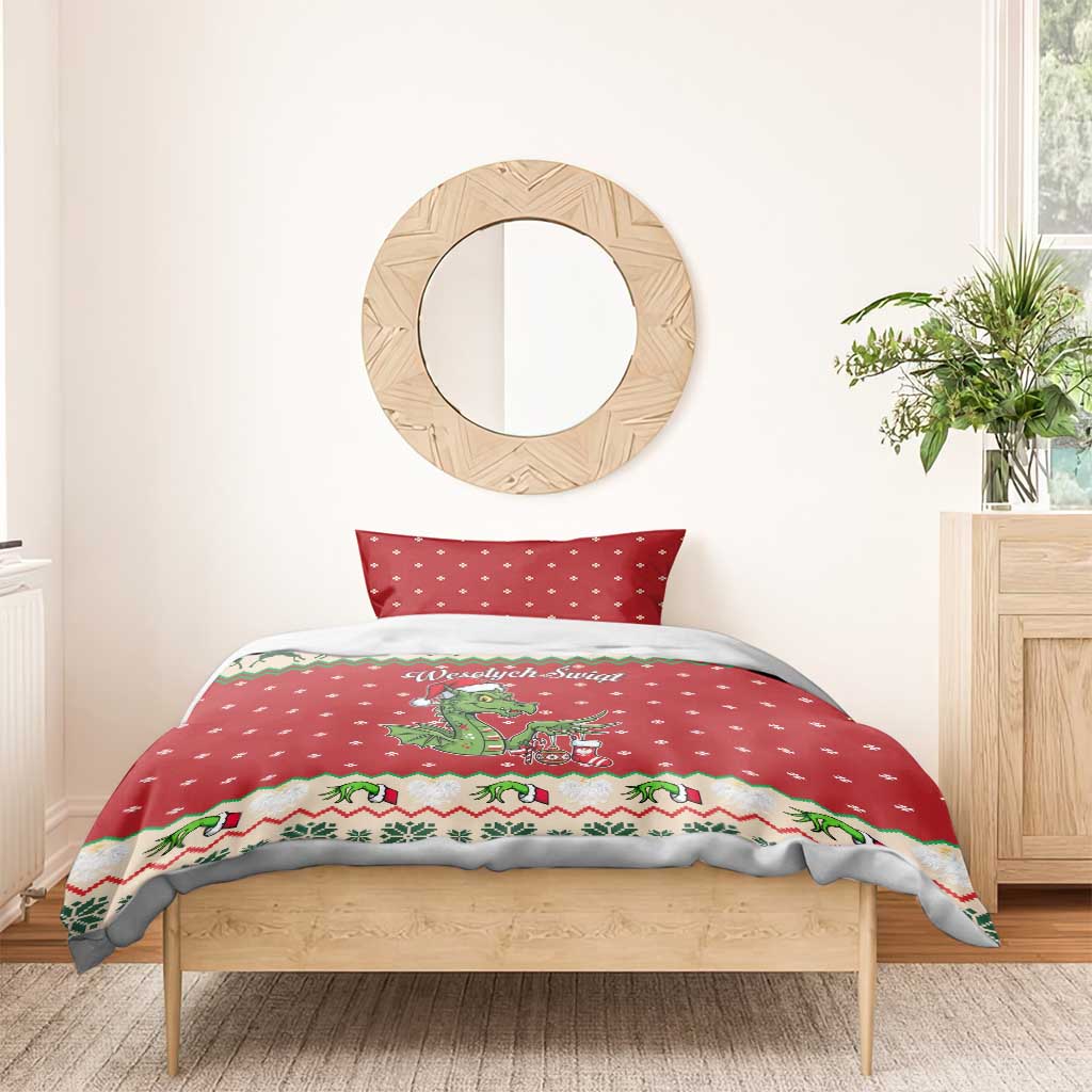 Poland Dinosaur Christmas Bedding Set Polish Smok Wawelski Wesołych Swiat - Wonder Print Shop