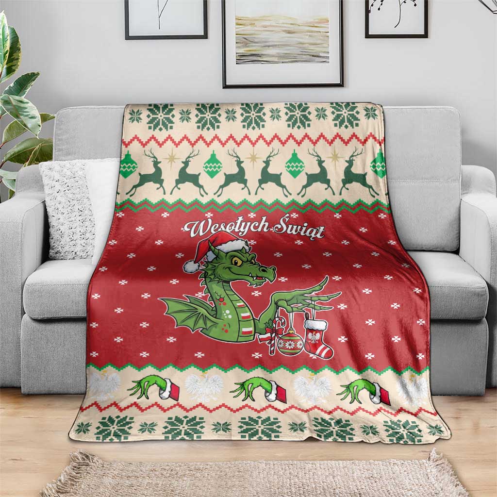 Poland Dinosaur Christmas Blanket Polish Smok Wawelski Wesołych Swiat - Wonder Print Shop