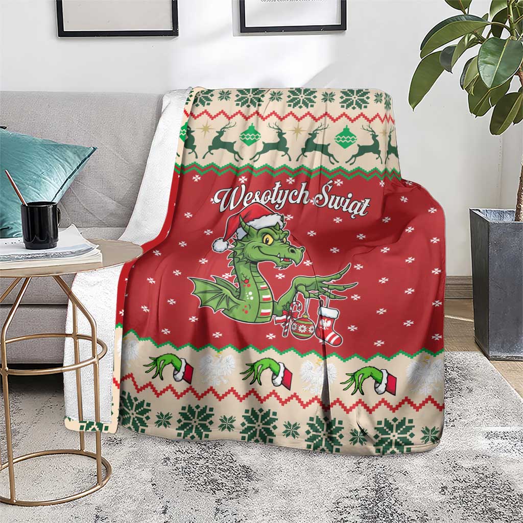 Poland Dinosaur Christmas Blanket Polish Smok Wawelski Wesołych Swiat - Wonder Print Shop