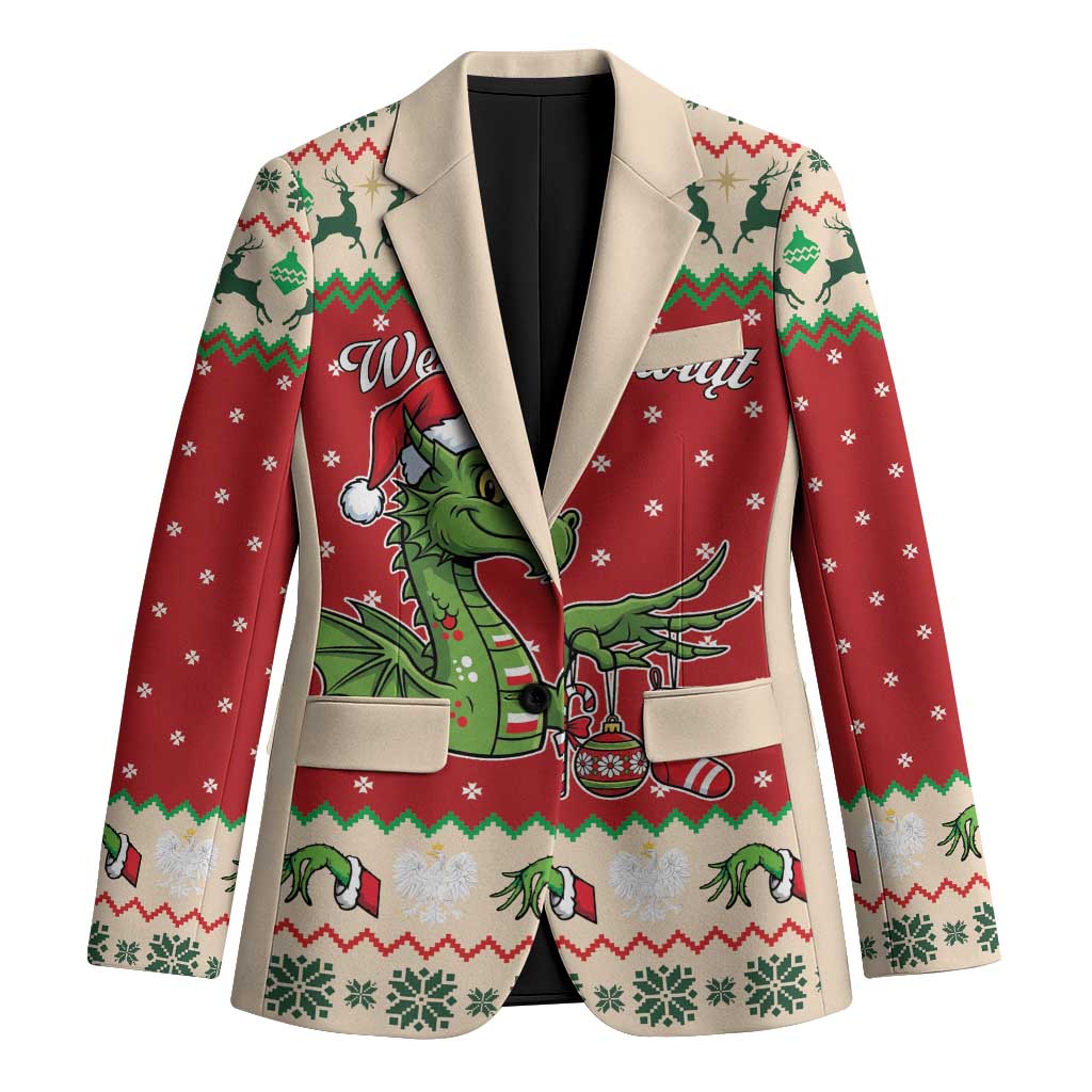Poland Dinosaur Christmas Blazer Polish Smok Wawelski Wesołych Swiat - Wonder Print Shop
