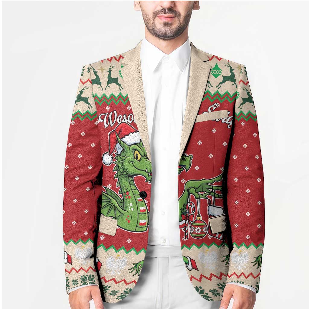 Poland Dinosaur Christmas Blazer Polish Smok Wawelski Wesołych Swiat - Wonder Print Shop